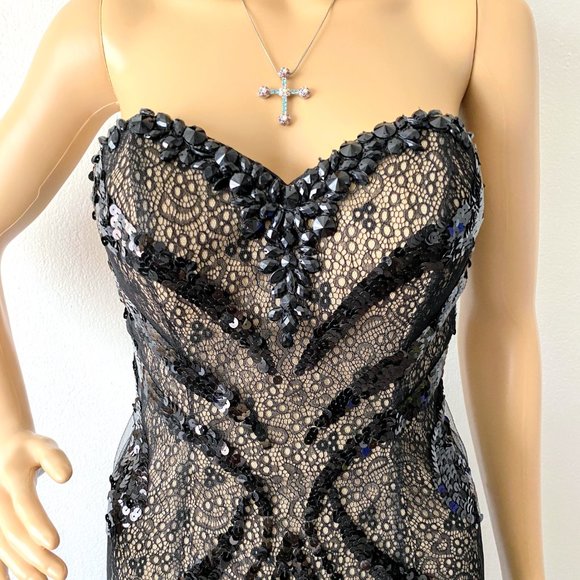 Black Beaded Evening Gown | Sexy Prom Dress | Cinderella Divine Dress | Size S - Picture 8 of 10